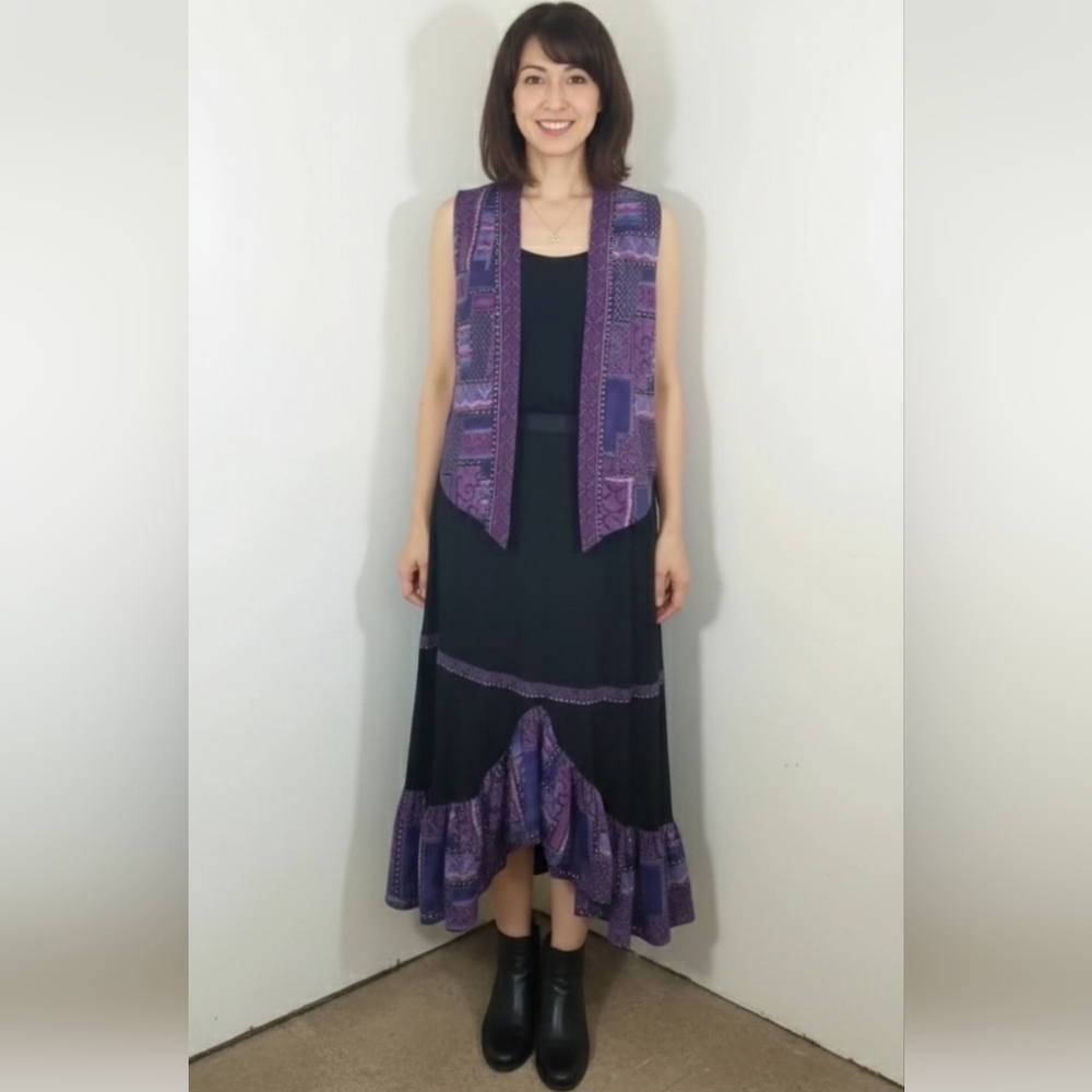 {Red Rock Reflections} SET: Vintage 90s Patchwork Ruffled Skirt & Vest